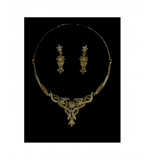 Chandelier Necklace Set with Golden Base Studded With White and Golden Color American Diamond, LCT Color, Attractive to Wear, New Fashion Modern Design, L17-13